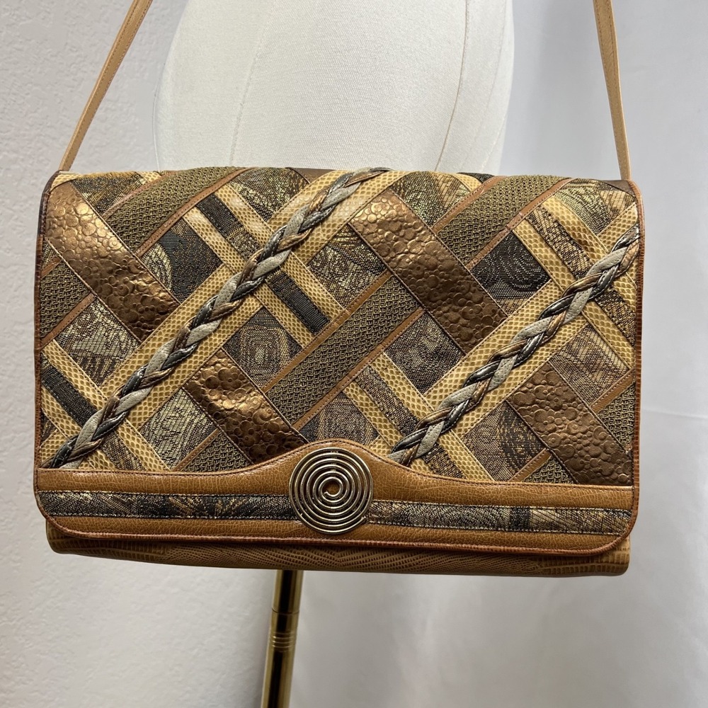 VTG Sharif Leather Crossbody Bag Boho Artsy Eclectic Retro‎ Patchwork 80s USA